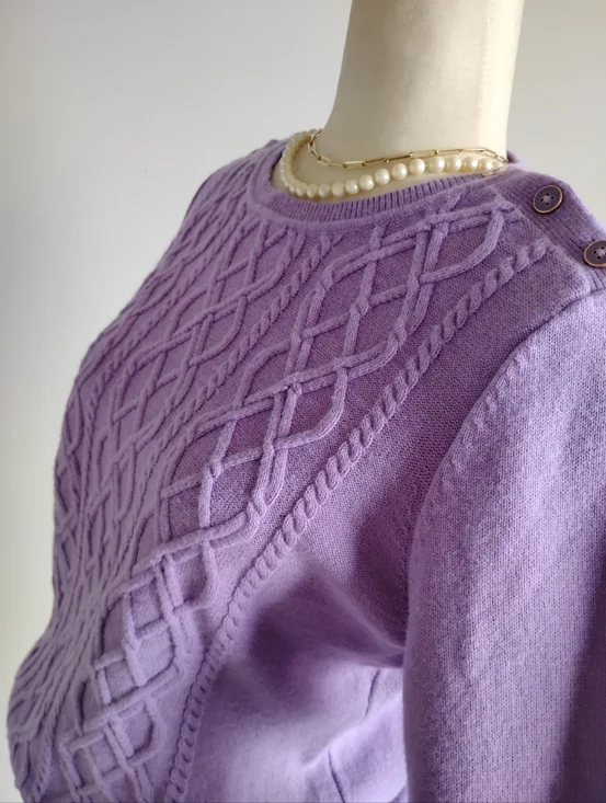 Talbots Lambswool Blend Cable Knit Sweater Lilac Purple Pastel Classic Size LPet - Picture 6 of 14